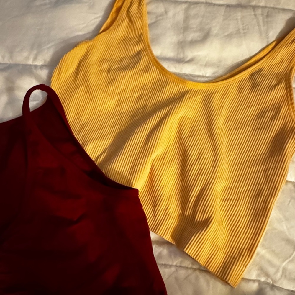 Colsie Women's  Yellow and Red Ribbed Crop Tops - Picture 4 of 8